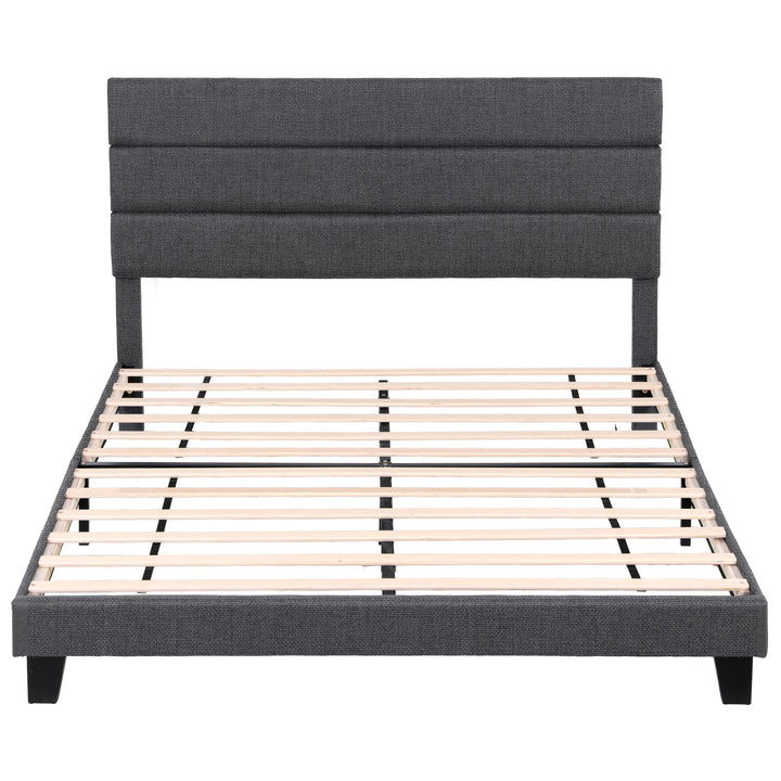 Artiss King Bed Frame Upholstered Platform Base with Geometric Headboard Charcoal Grey Linen Wood Slats for Modern Bedroom Furniture Home Decor - Homecoze