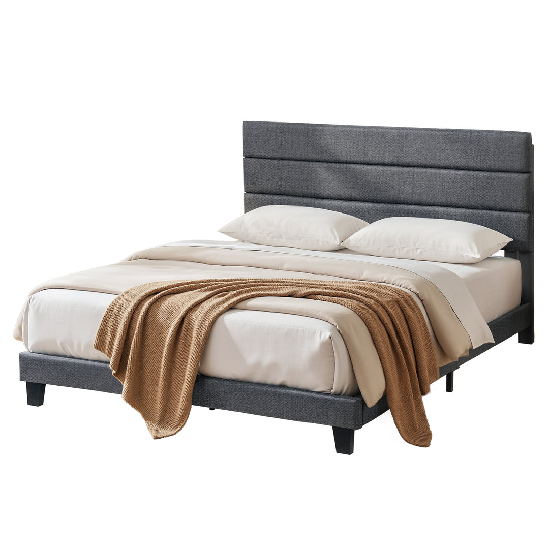 Artiss King Bed Frame Upholstered Platform Base with Geometric Headboard Charcoal Grey Linen Wood Slats for Modern Bedroom Furniture Home Decor - Homecoze