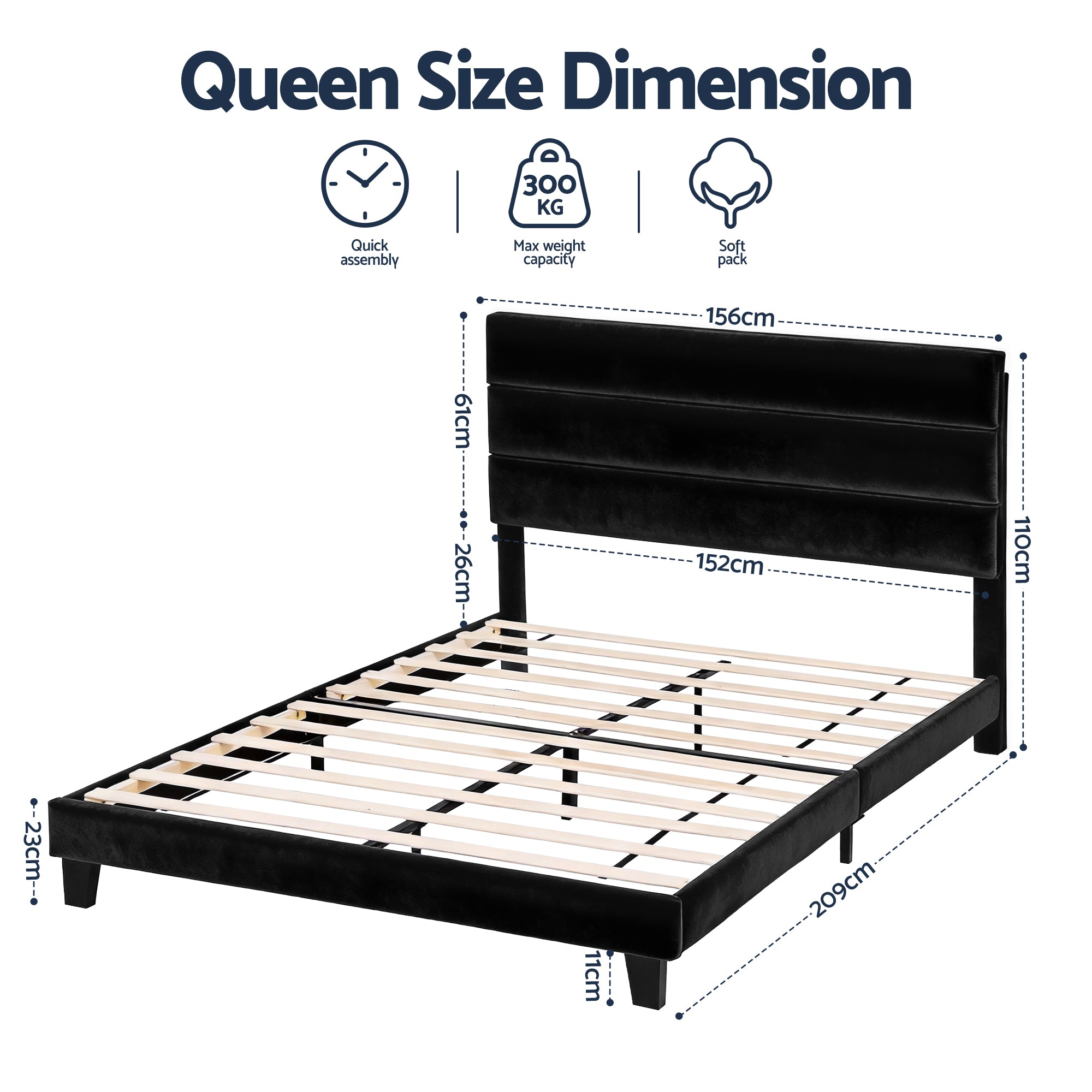 Artiss Queen Bed Frame Upholstered Platform Base with Geometric Headboard Black Velvet - Homecoze