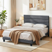 Artiss Queen Bed Frame Upholstered Platform Base with Geometric Headboard Charcoal Grey Linen Wood Slats for Modern Bedroom Furniture Home Decor - Homecoze