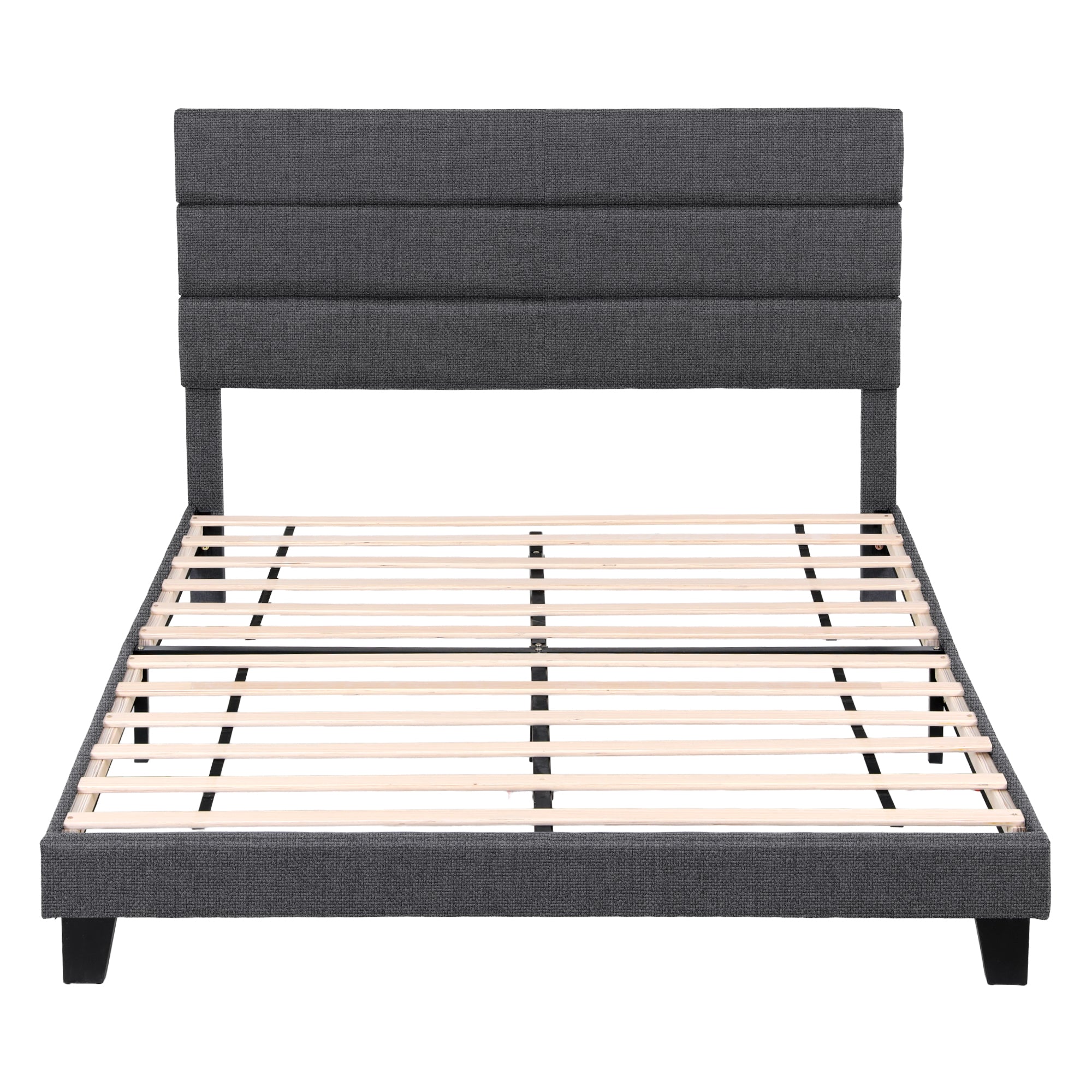 Artiss Queen Bed Frame Upholstered Platform Base with Geometric Headboard Charcoal Grey Linen Wood Slats for Modern Bedroom Furniture Home Decor - Homecoze