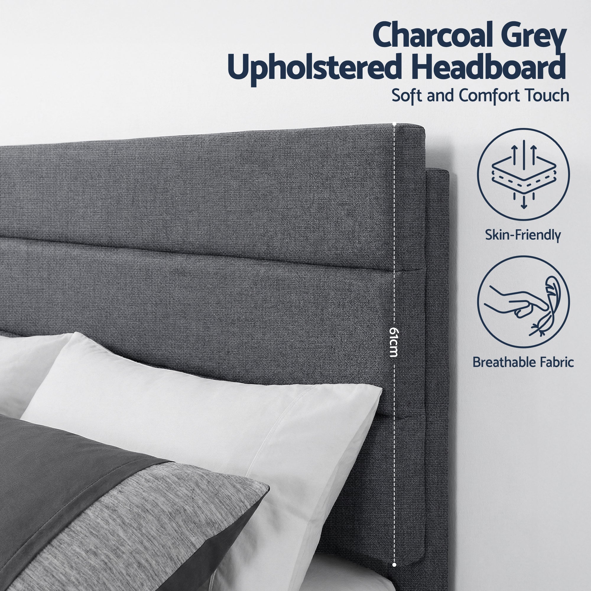 Artiss Queen Bed Frame Upholstered Platform Base with Geometric Headboard Charcoal Grey Linen Wood Slats for Modern Bedroom Furniture Home Decor - Homecoze