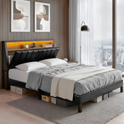 Artiss Double Bed Frame LED Storage Headboard with Charging Station Black - Homecoze