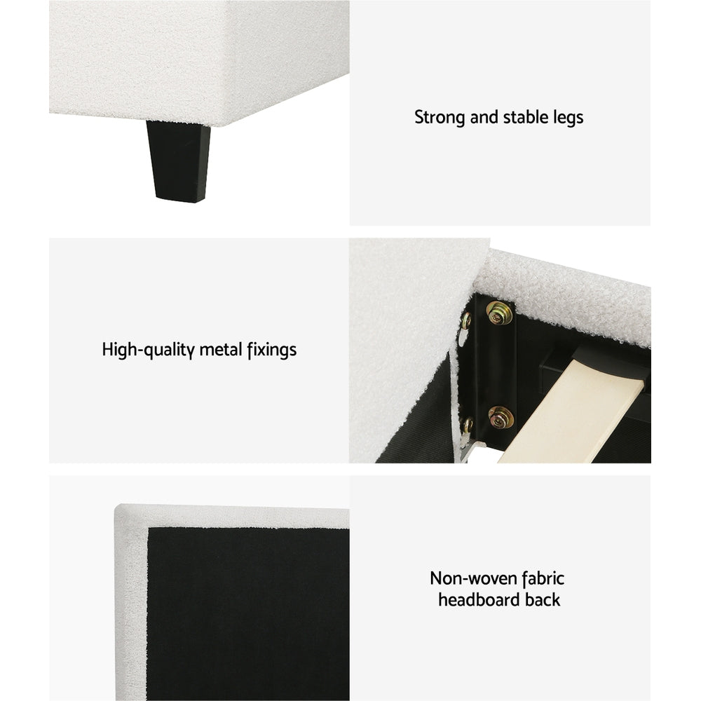Monroe (Double) Bouclé Bed Frame | Fabric - White - Homecoze