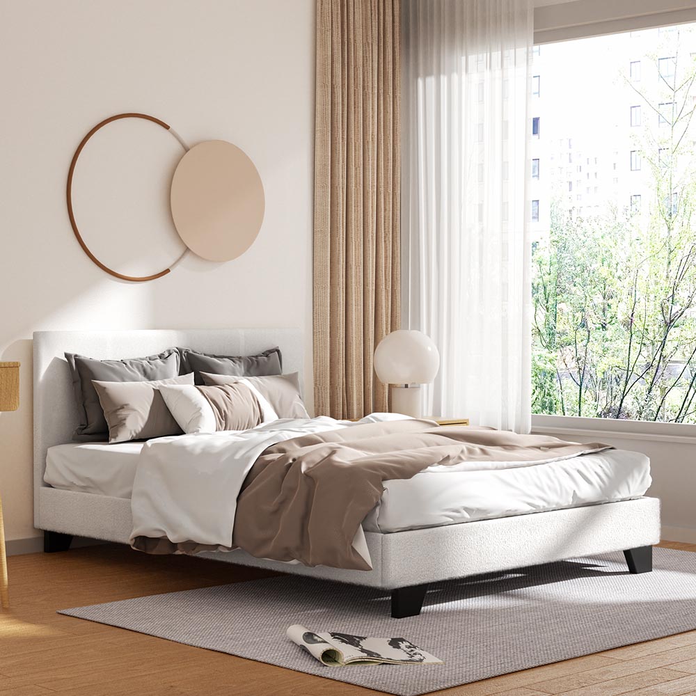 Monroe (Double) Bouclé Bed Frame | Fabric - White - Homecoze