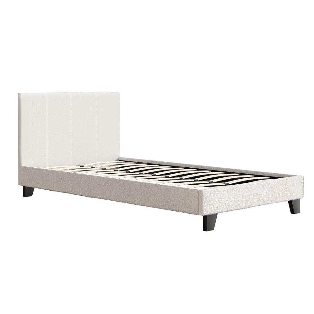 Monroe (King Single) Bouclé Bed Frame | Fabric - White - Homecoze