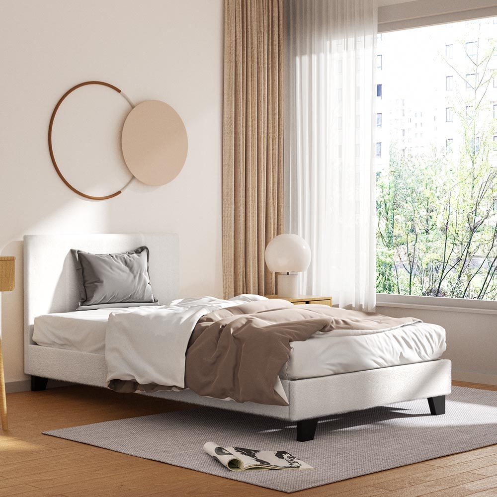 Monroe (King Single) Bouclé Bed Frame | Fabric - White - Homecoze