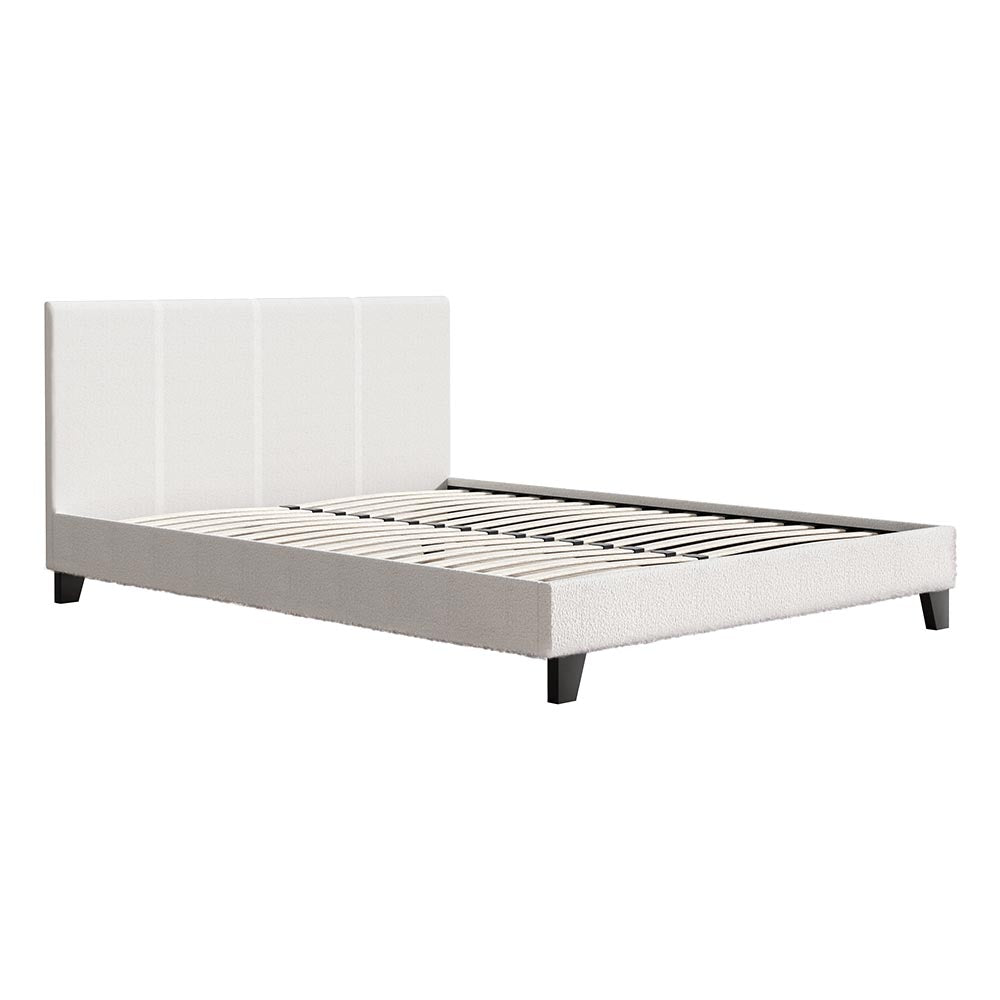 Monroe (Queen) Bouclé Bed Frame | Fabric - White - Homecoze