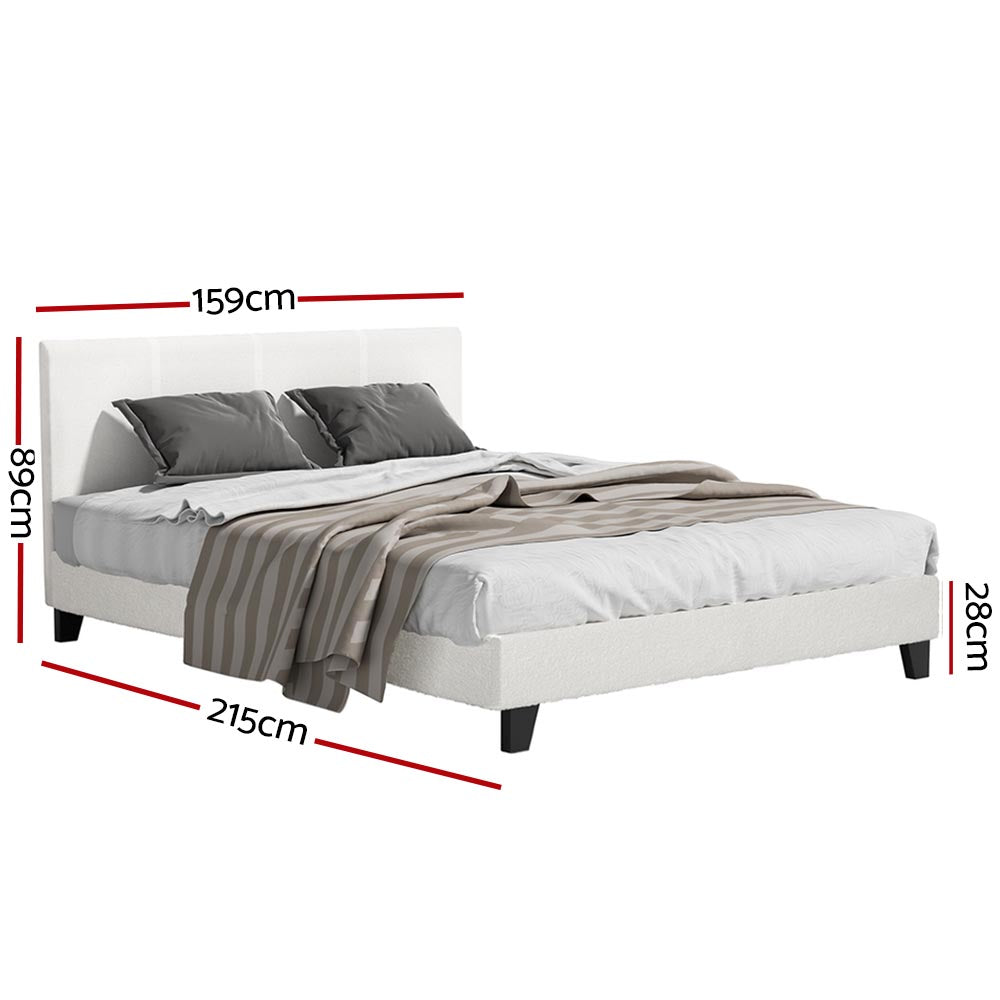 Monroe (Queen) Bouclé Bed Frame | Fabric - White - Homecoze