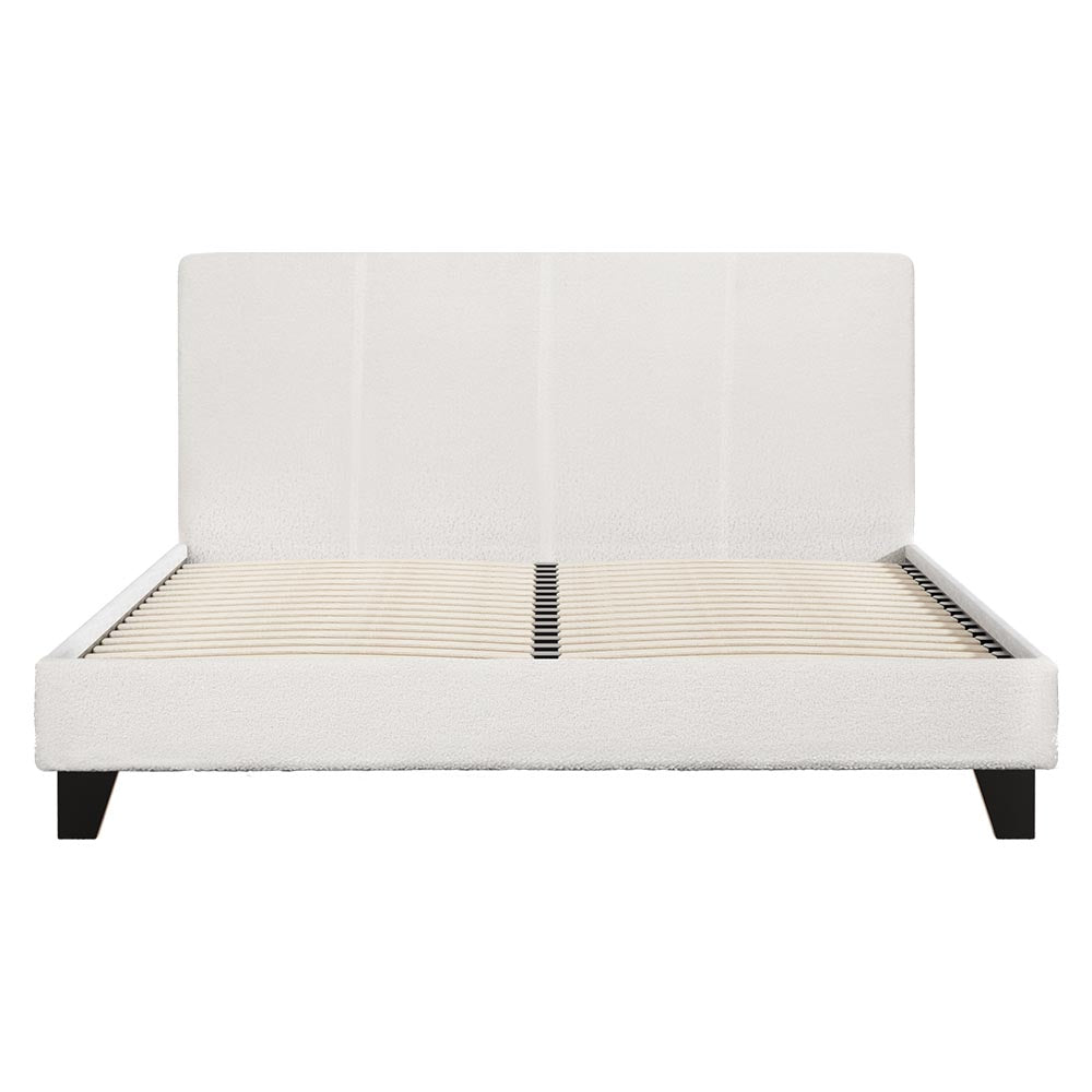 Monroe (Queen) Bouclé Bed Frame | Fabric - White - Homecoze