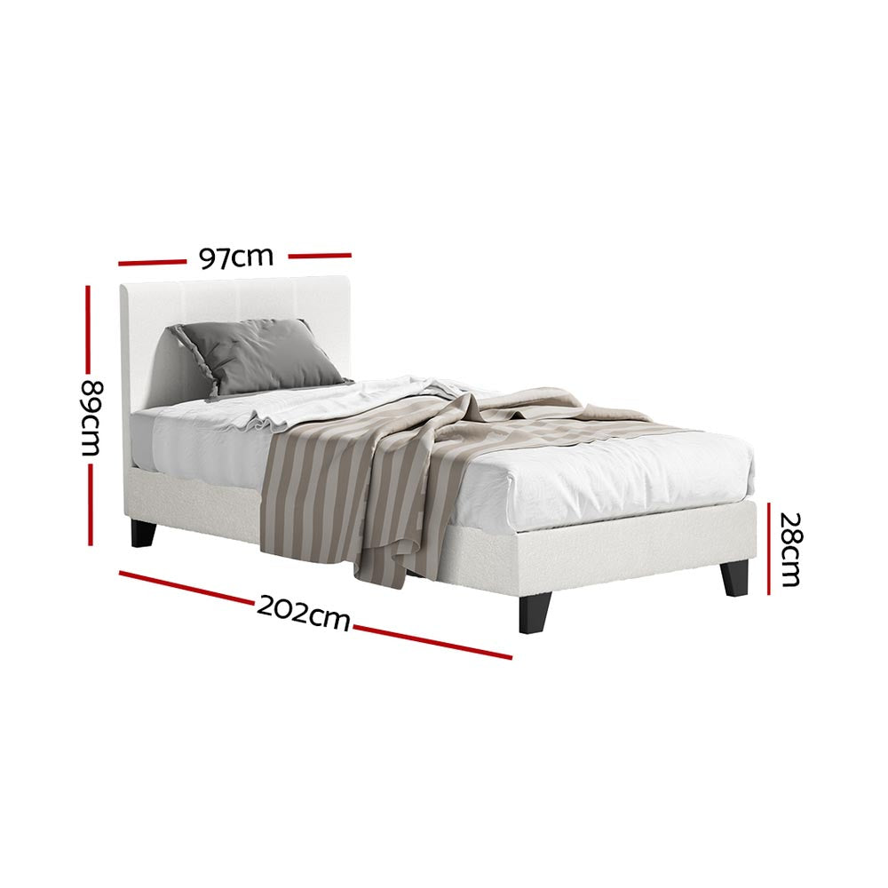 Monroe (Single) Bouclé Bed Frame | Fabric - White