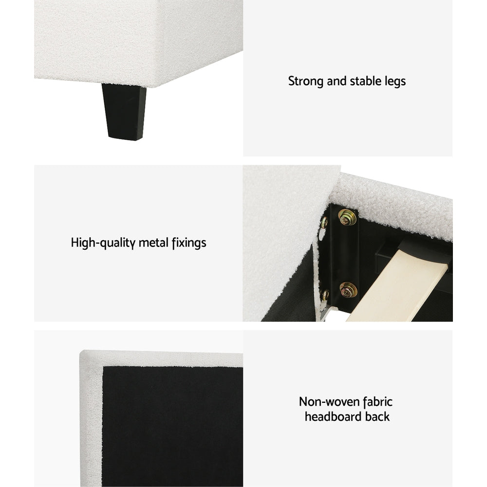 Monroe (Single) Bouclé Bed Frame | Fabric - White - Homecoze