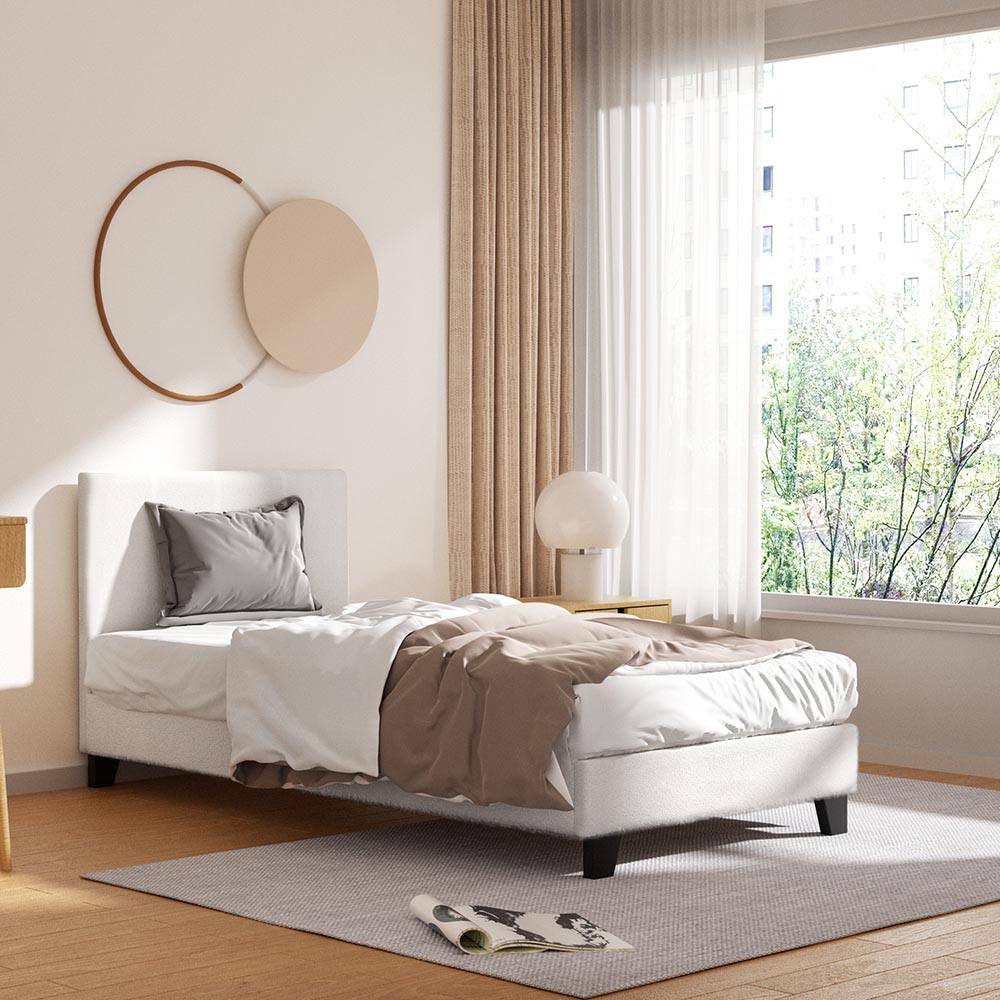 Monroe (Single) Bouclé Bed Frame | Fabric - White - Homecoze