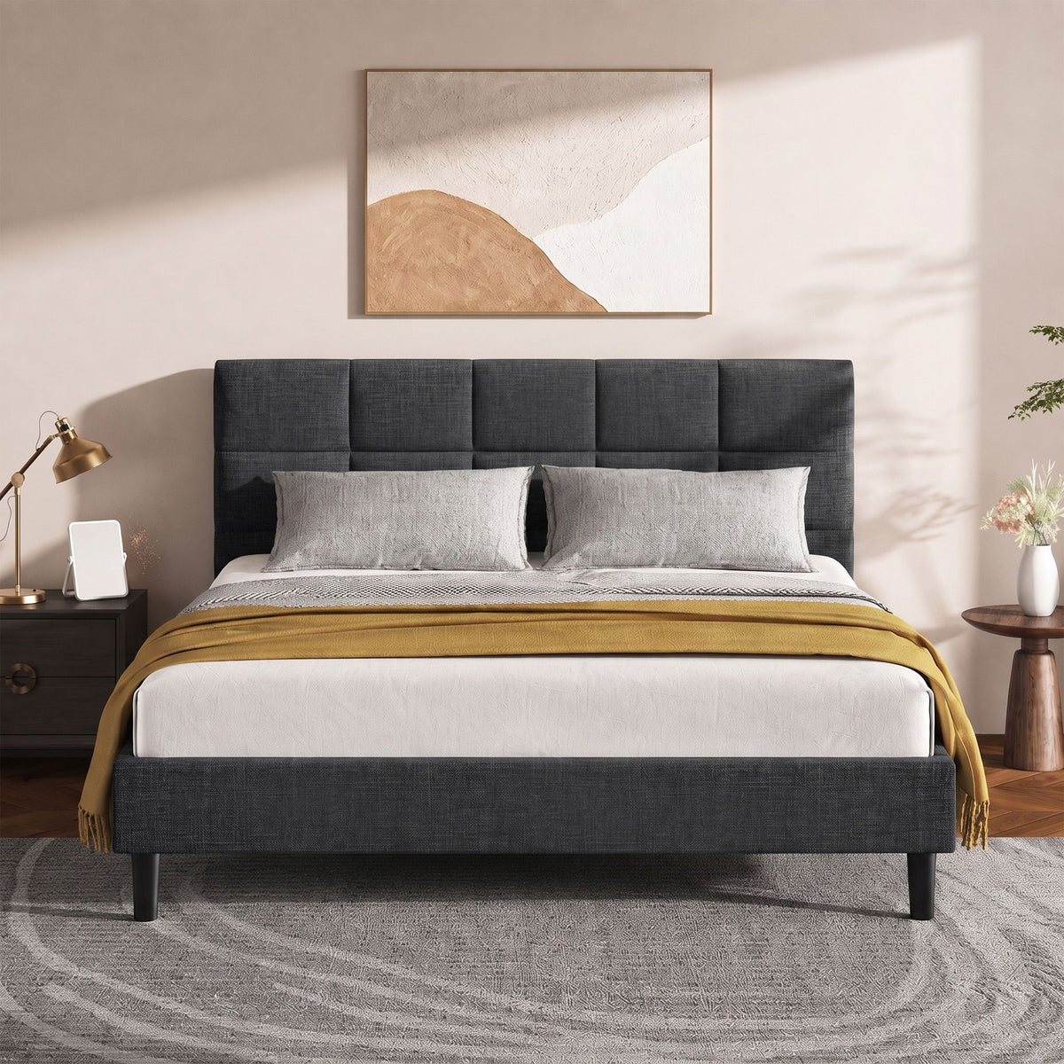 Raleigh (Double) Linen-Look Bed Frame - Charcoal