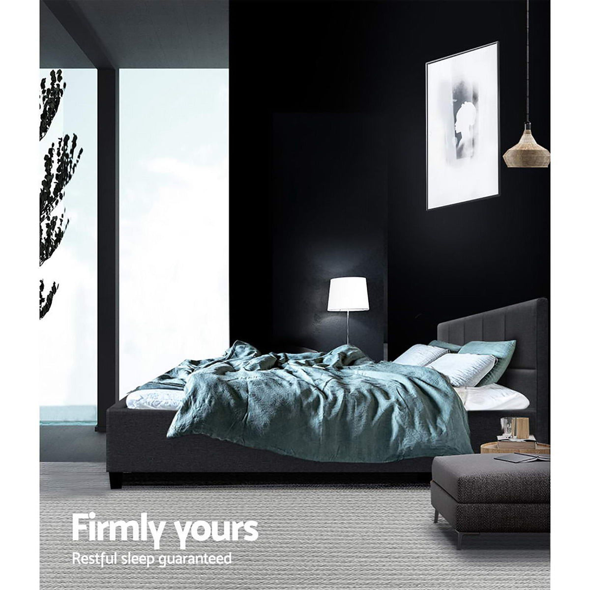 Raleigh (Double) Linen-Look Bed Frame - Charcoal