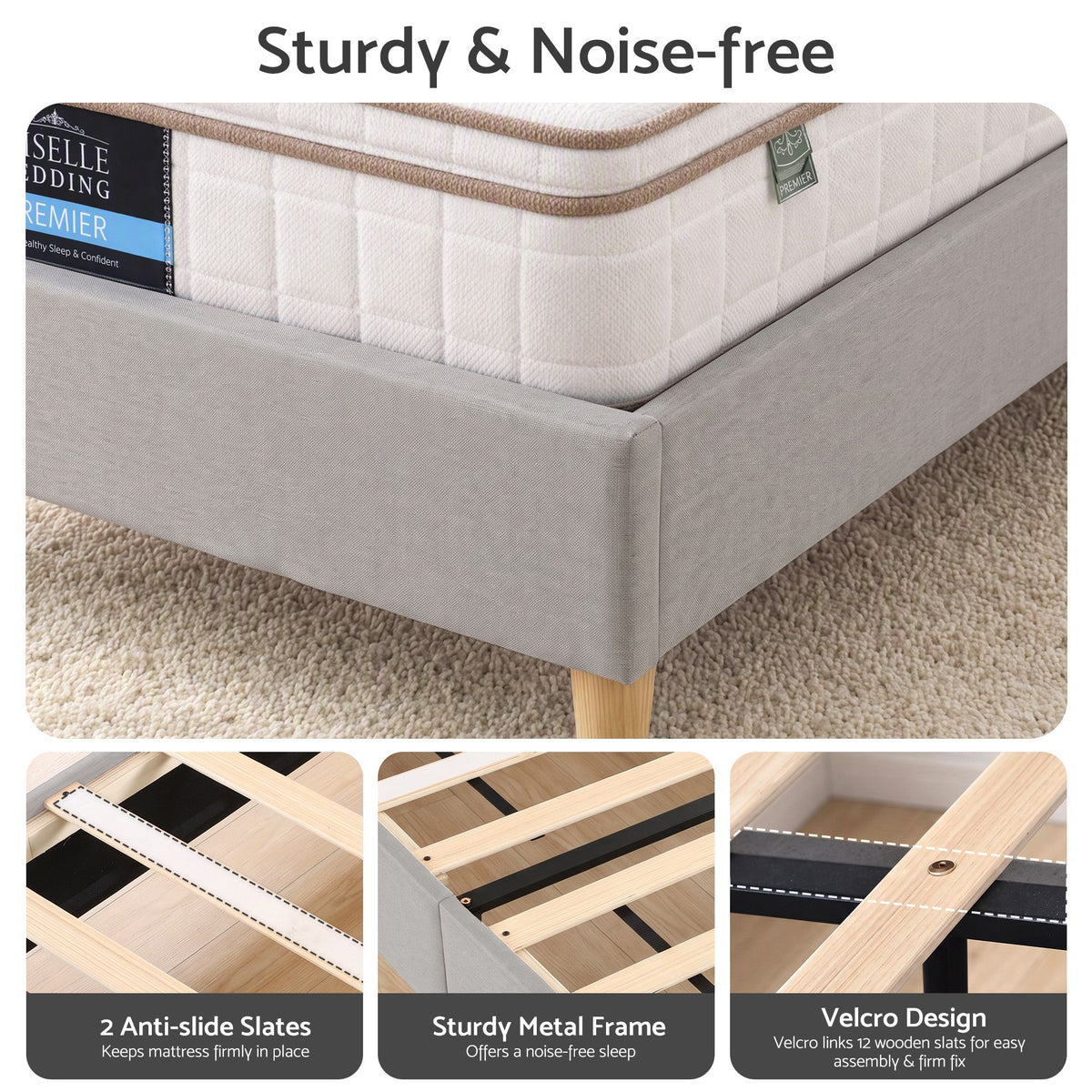 Evander (King Single) Linen-Look Bed Frame - Grey