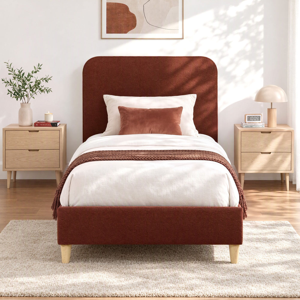Evander (King Single) Linen-Look Bed Frame - Brown