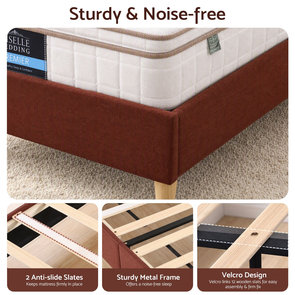 Evander (King Single) Linen-Look Bed Frame - Brown