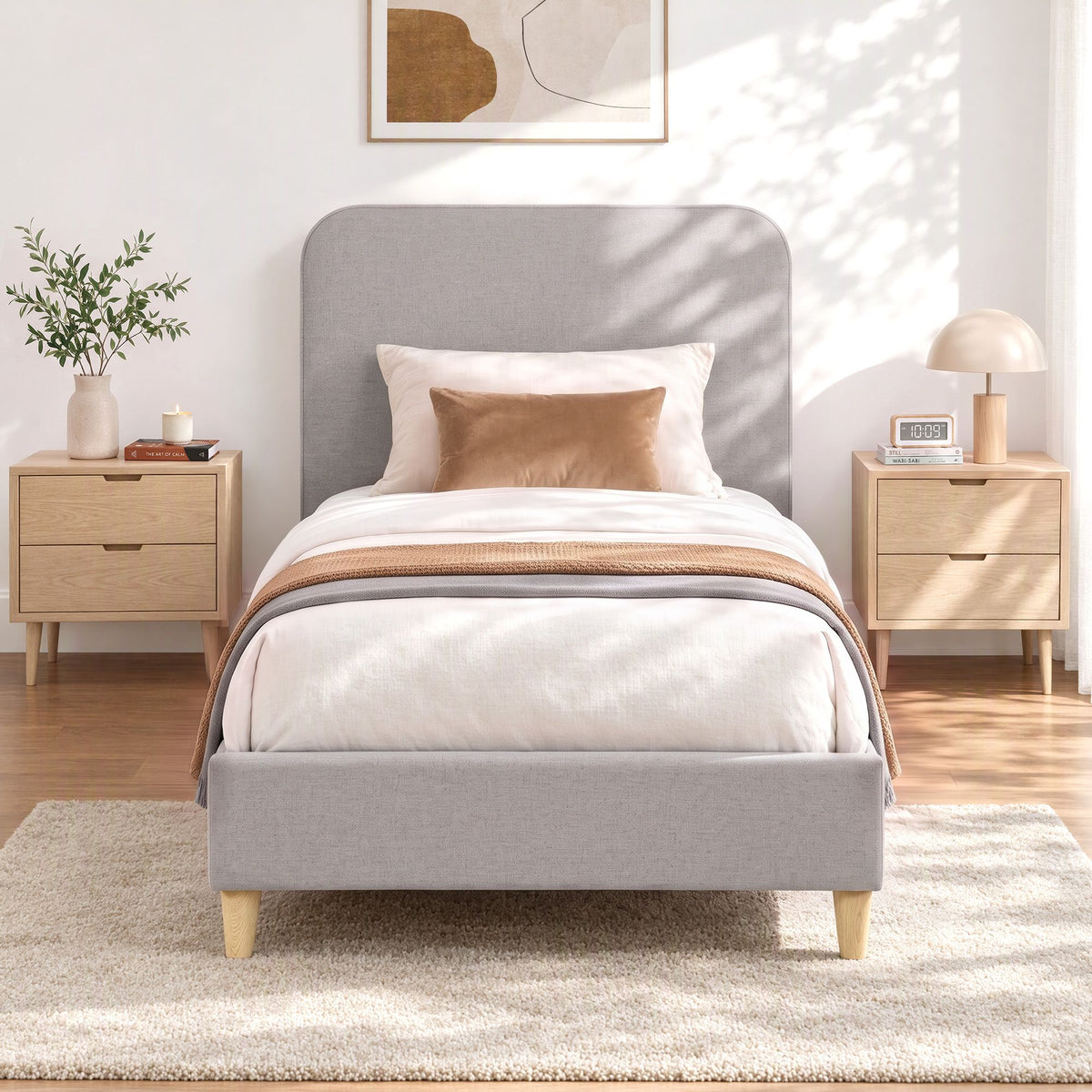 Evander (Single) Linen-Look Bed Frame - Grey