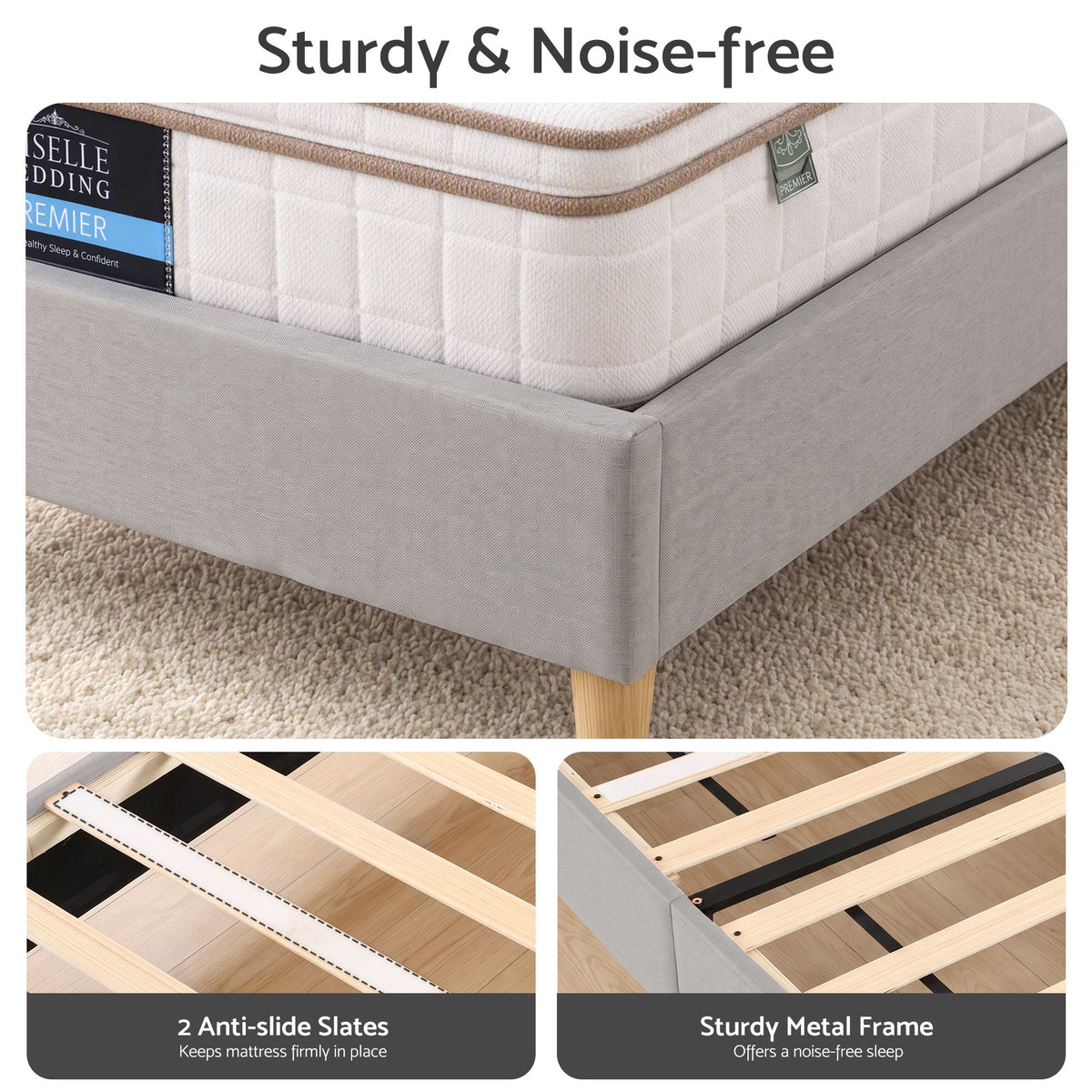 Evander (Single) Linen-Look Bed Frame - Grey