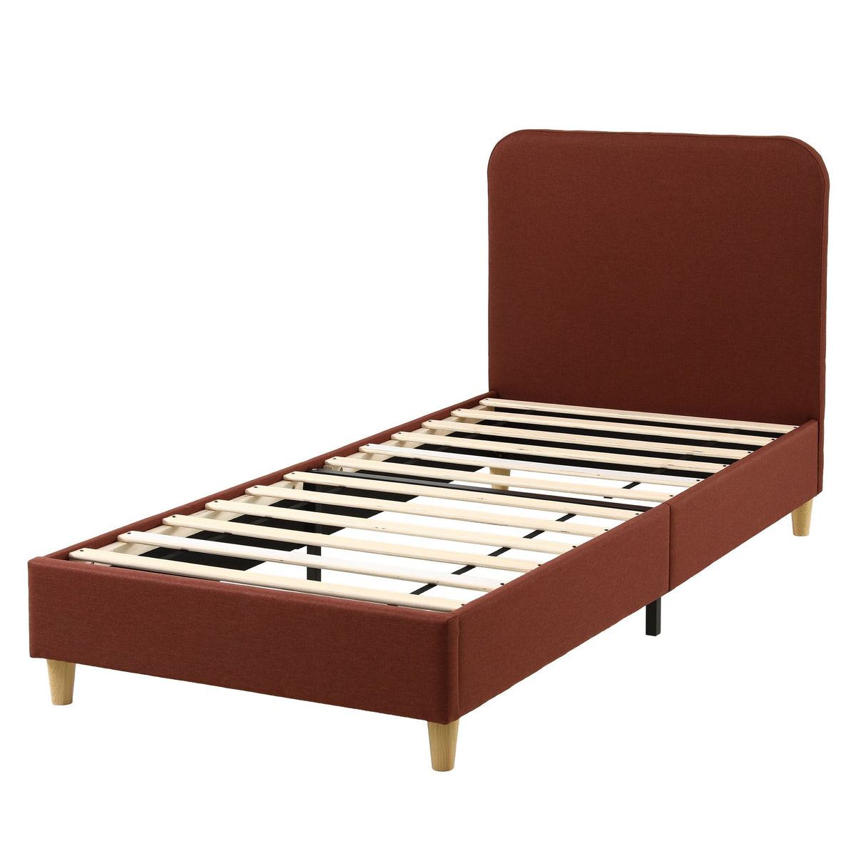 Evander (Single) Linen-Look Bed Frame - Brown