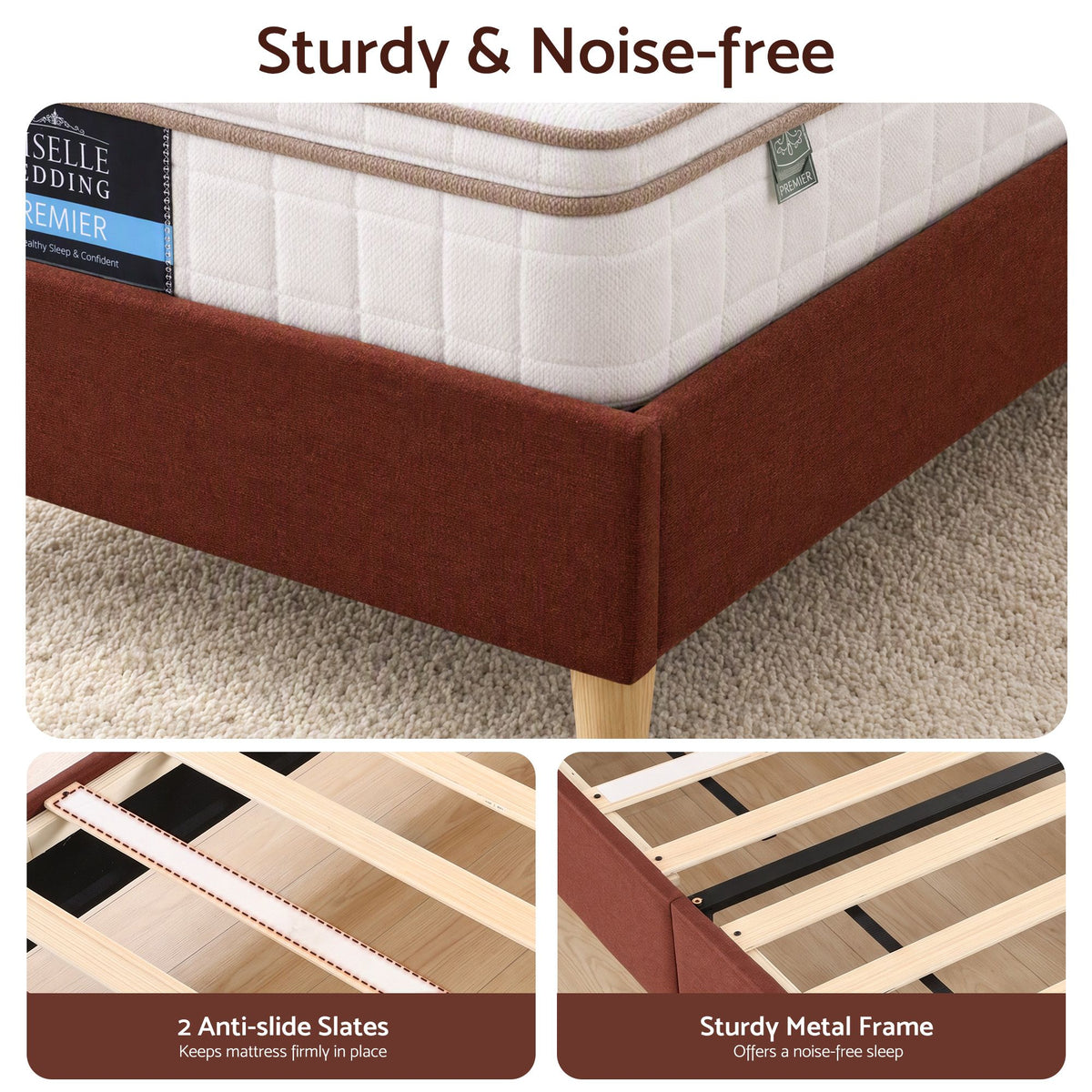 Evander (Single) Linen-Look Bed Frame - Brown