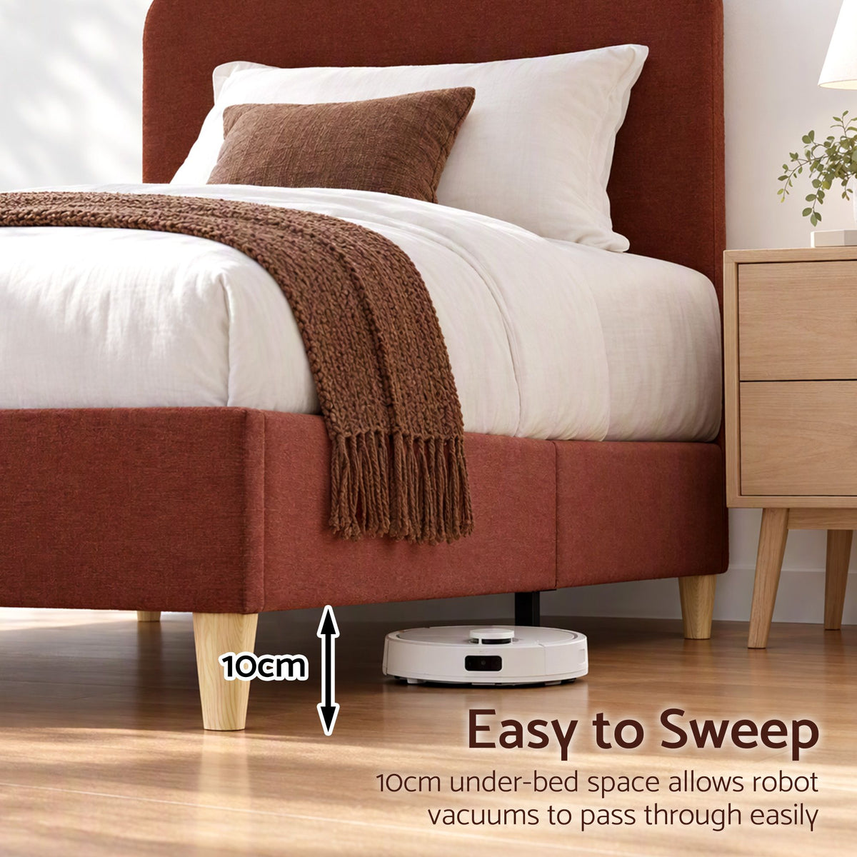 Evander (Single) Linen-Look Bed Frame - Brown