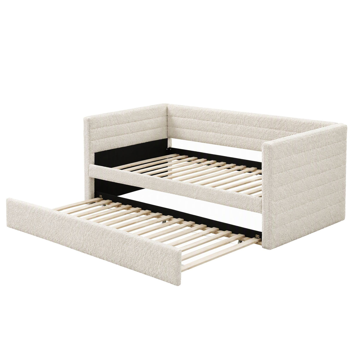 Artiss King Single Daybed with Trundle, Boucle Upholstered Bed Frame Guest Bed - Homecoze