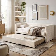 Artiss Single Daybed with Trundle, Boucle Upholstered Bed Frame Guest Bed - Homecoze