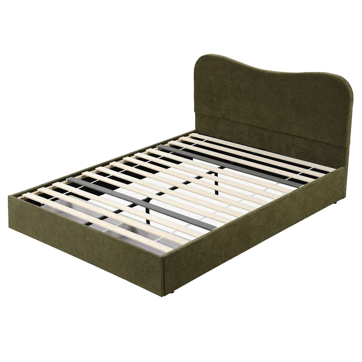 Odelia (Double) Chenille Storage Bed Frame - Moss Green