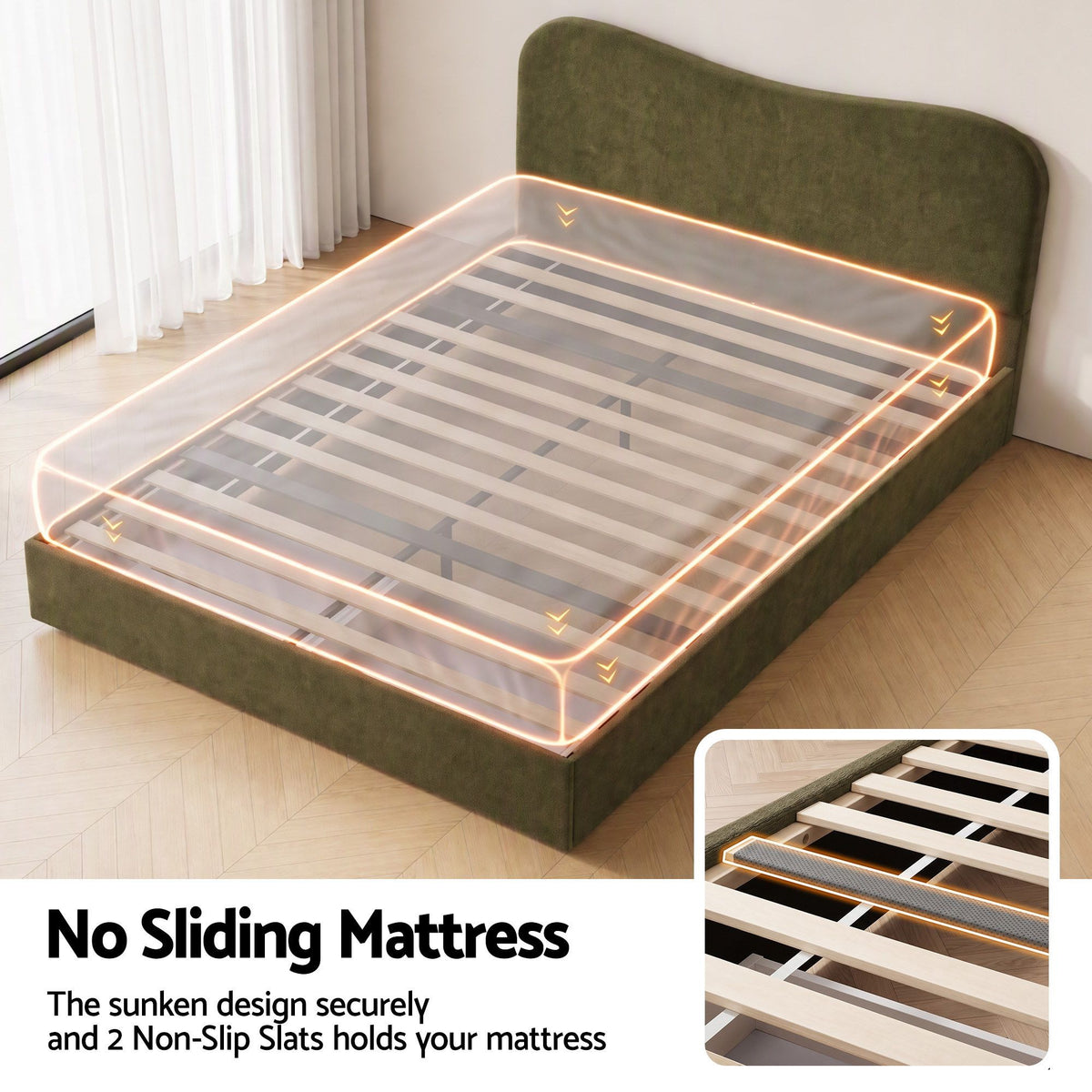 Odelia (Double) Chenille Storage Bed Frame - Moss Green
