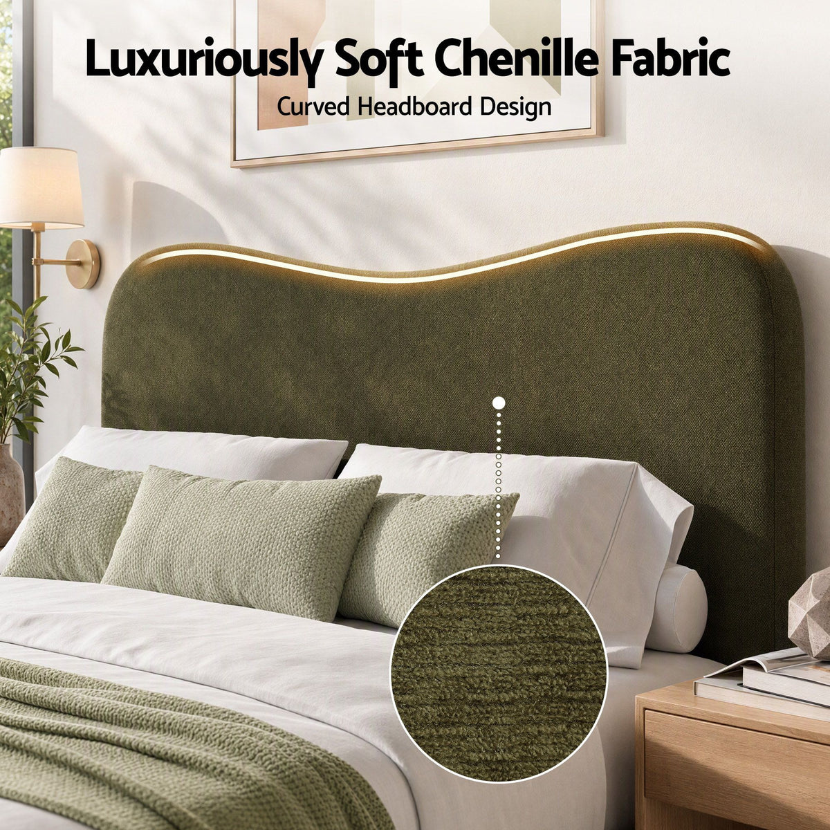 Odelia (Queen) Chenille Storage Bed Frame - Moss Green