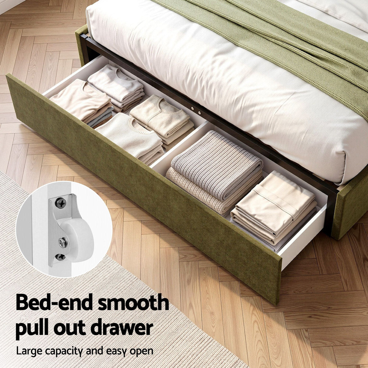 Odelia (Queen) Chenille Storage Bed Frame - Moss Green