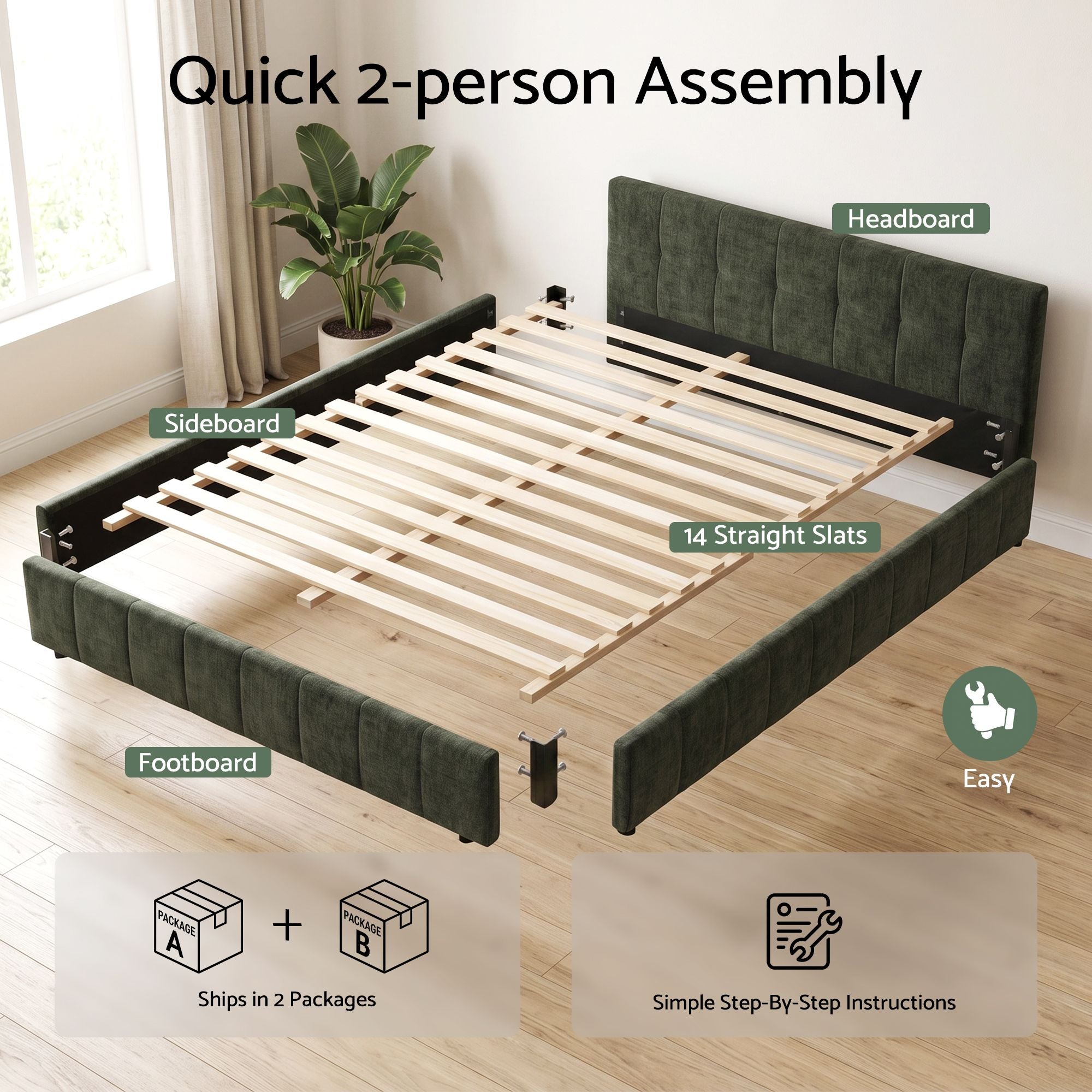 Malibu (Double) Low Profile Bed Frame - Green
