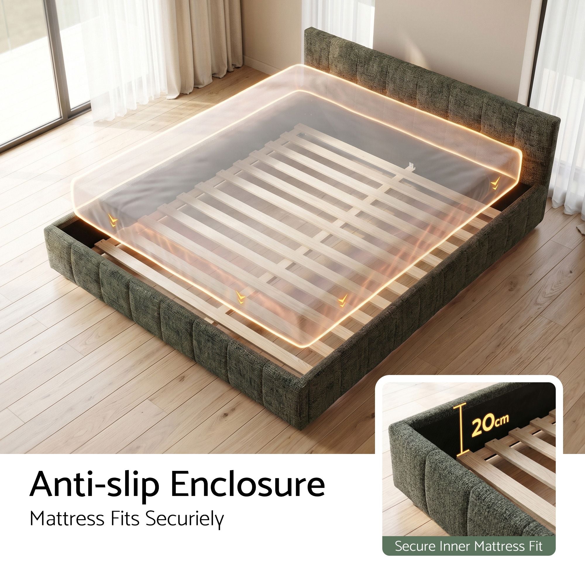 Malibu (Queen) Low Profile Bed Frame - Green