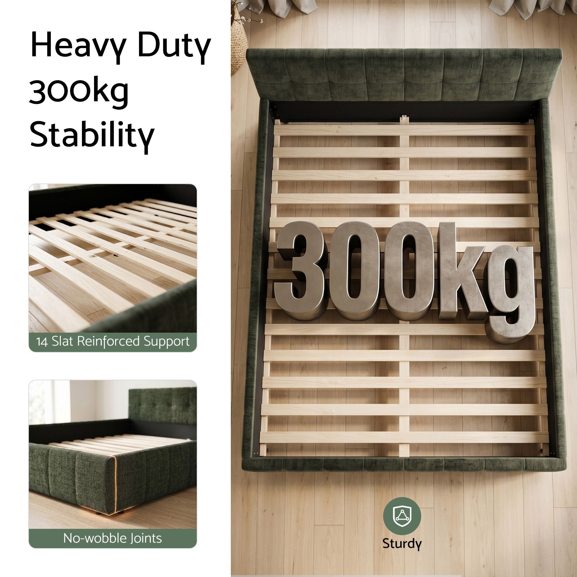 Malibu (Queen) Low Profile Bed Frame - Green