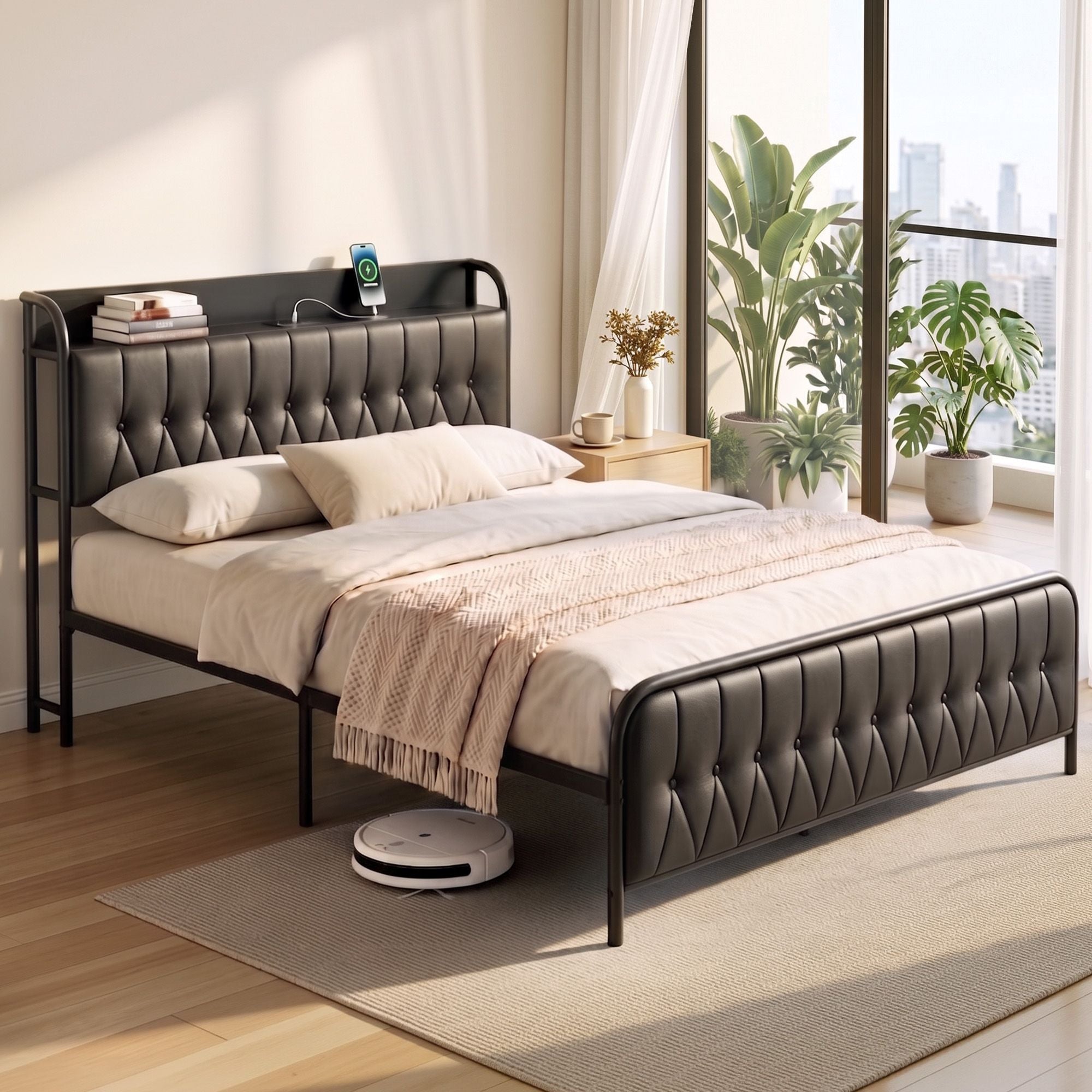 Artiss Queen Bed Frame with Storage Headboard SAA Certified Charging Station - Homecoze