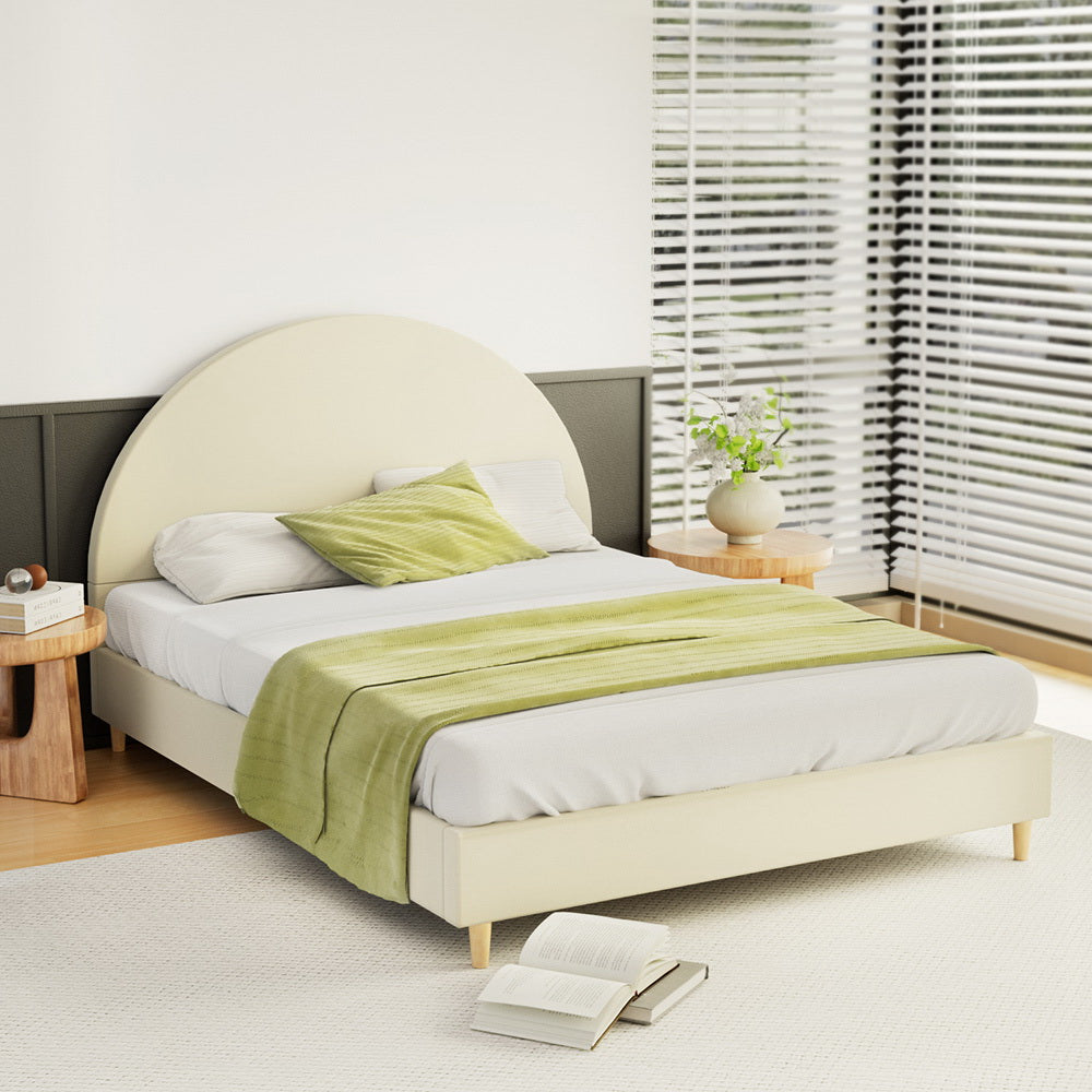 Fresno (Double) Velvet Bed Frame - Cream - Homecoze