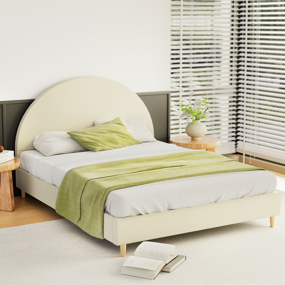 Fresno (Queen) Velvet Bed Frame - Cream - Homecoze