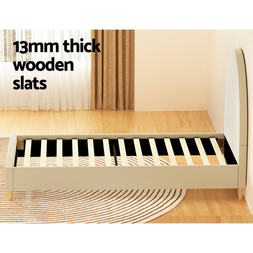 Fresno (Single) Velvet Bed Frame - Cream - Homecoze