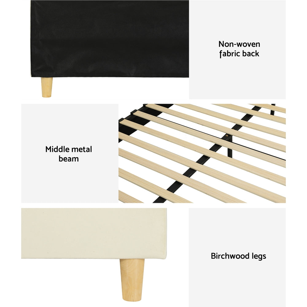 Fresno (Single) Velvet Bed Frame - Cream - Homecoze