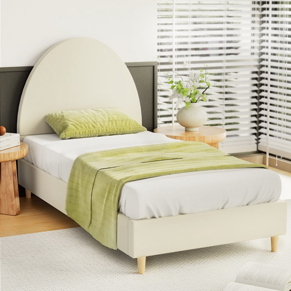 Fresno (Single) Velvet Bed Frame - Cream - Homecoze