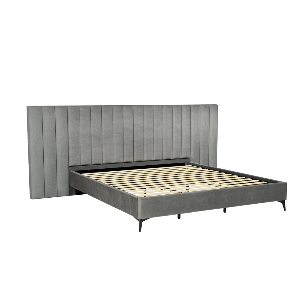 Concord (King) Oversized Bedhead Velvet Bed Frame - Grey - Homecoze