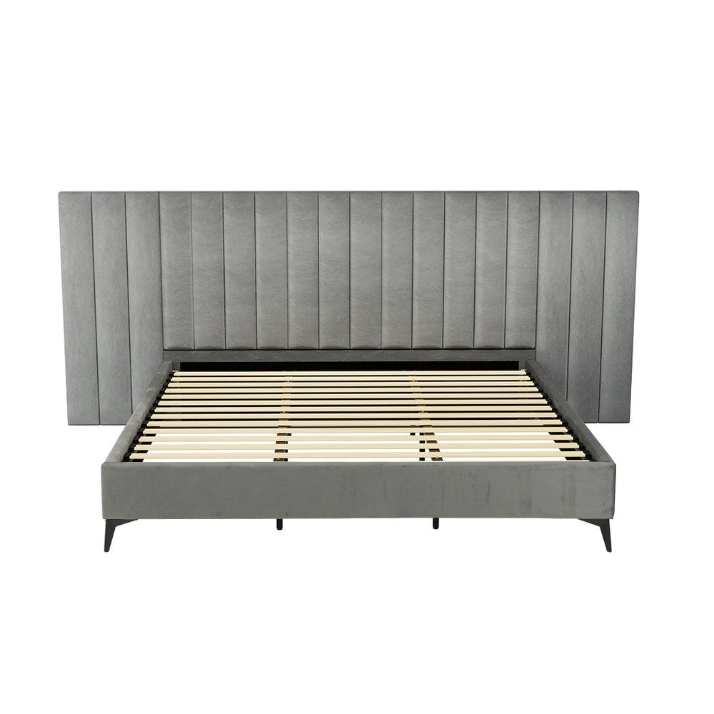 Concord (King) Oversized Bedhead Velvet Bed Frame - Grey - Homecoze