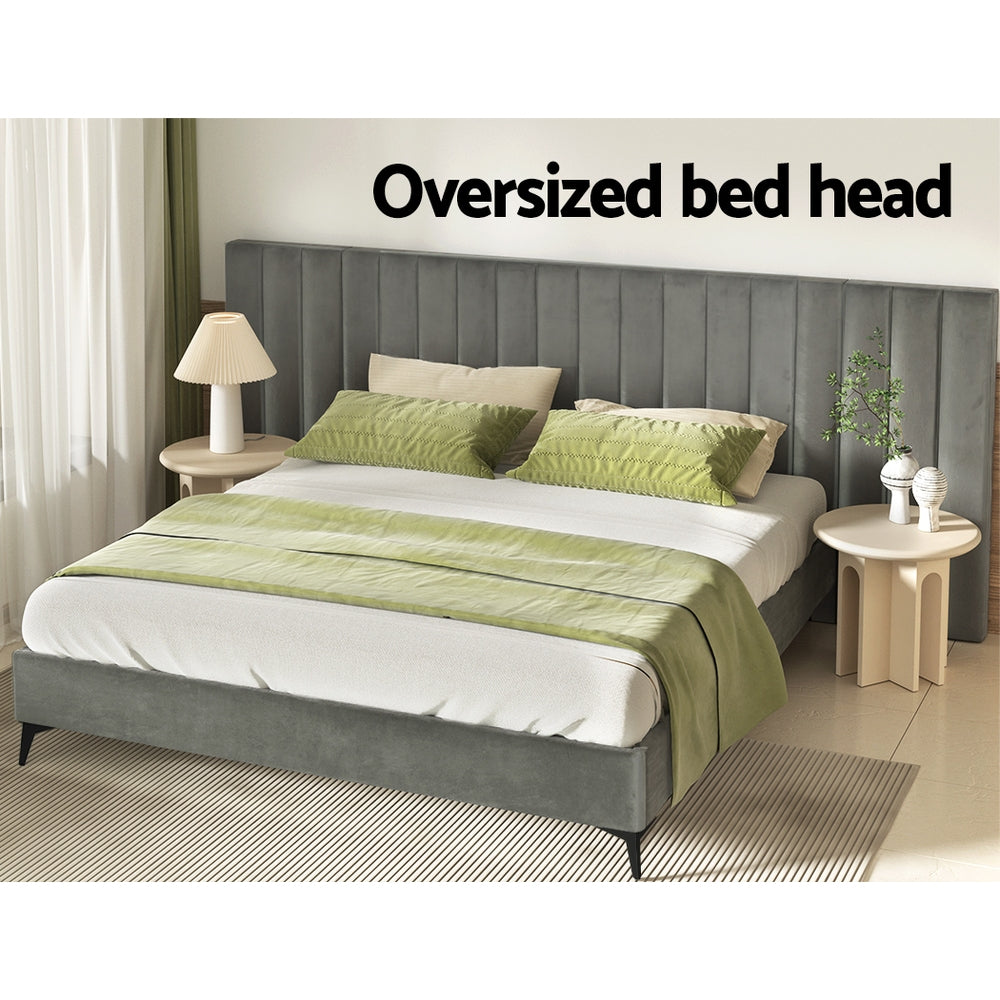 Concord (King) Oversized Bedhead Velvet Bed Frame - Grey - Homecoze