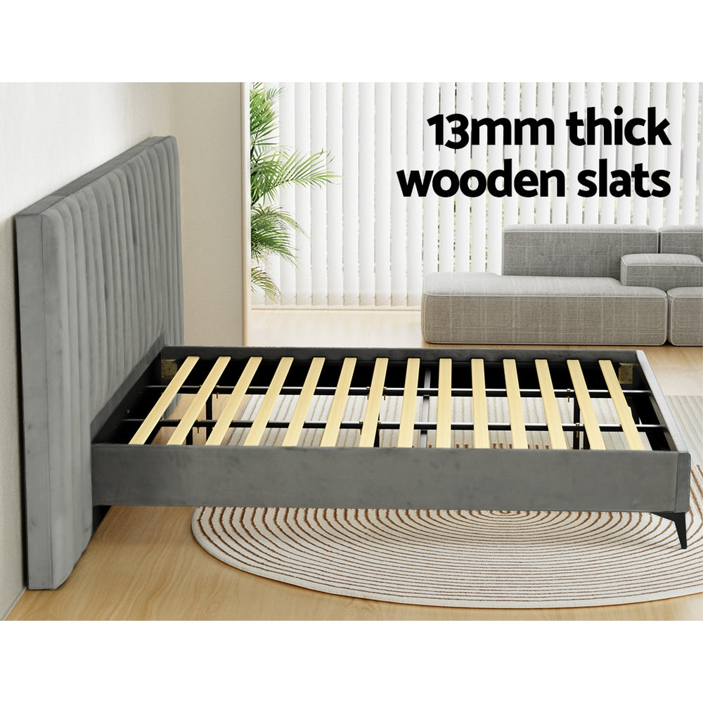 Concord (King) Oversized Bedhead Velvet Bed Frame - Grey - Homecoze