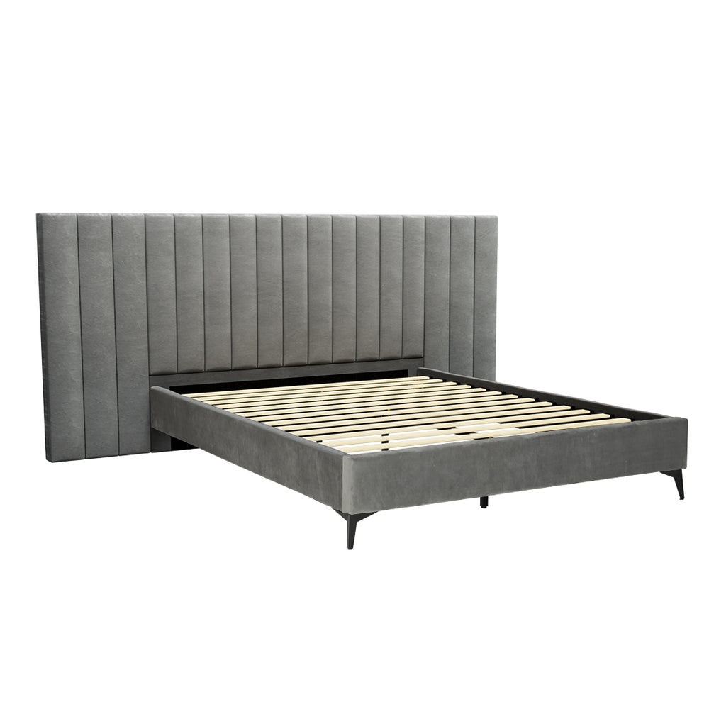 Concord (Queen) Oversized Bedhead Velvet Bed Frame - Grey - Homecoze