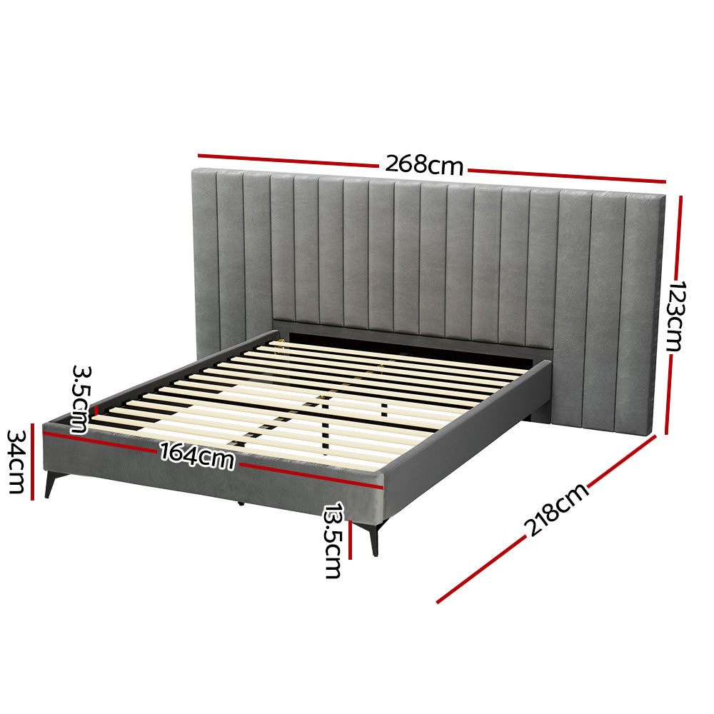 Concord (Queen) Oversized Bedhead Velvet Bed Frame - Grey - Homecoze