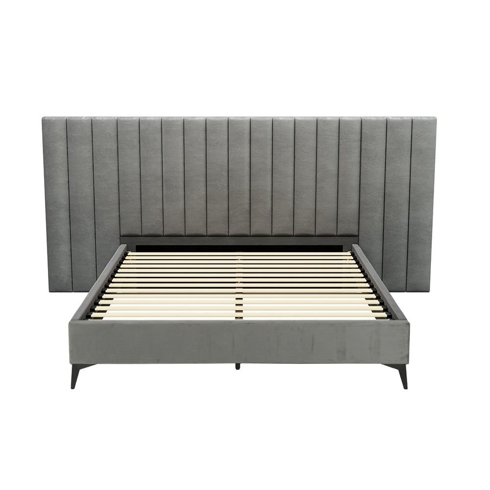 Concord (Queen) Oversized Bedhead Velvet Bed Frame - Grey - Homecoze