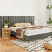Concord (Queen) Oversized Bedhead Velvet Bed Frame - Grey - Homecoze